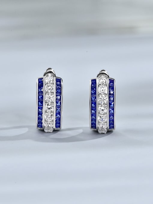 Blue corundum [e 2425] 925 Sterling Silver High Carbon Diamond Geometric Dainty Stud Earring